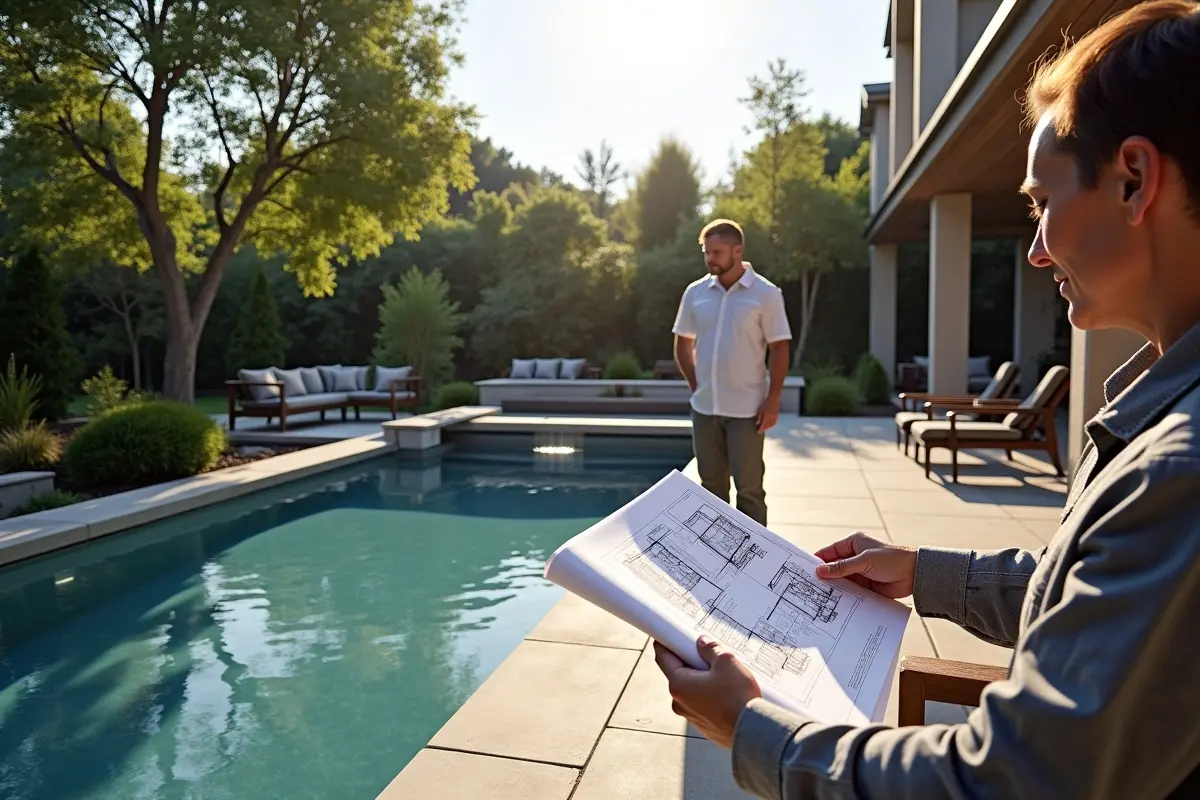 homeowner designing modern backyard pool for relaxation and entertainment
